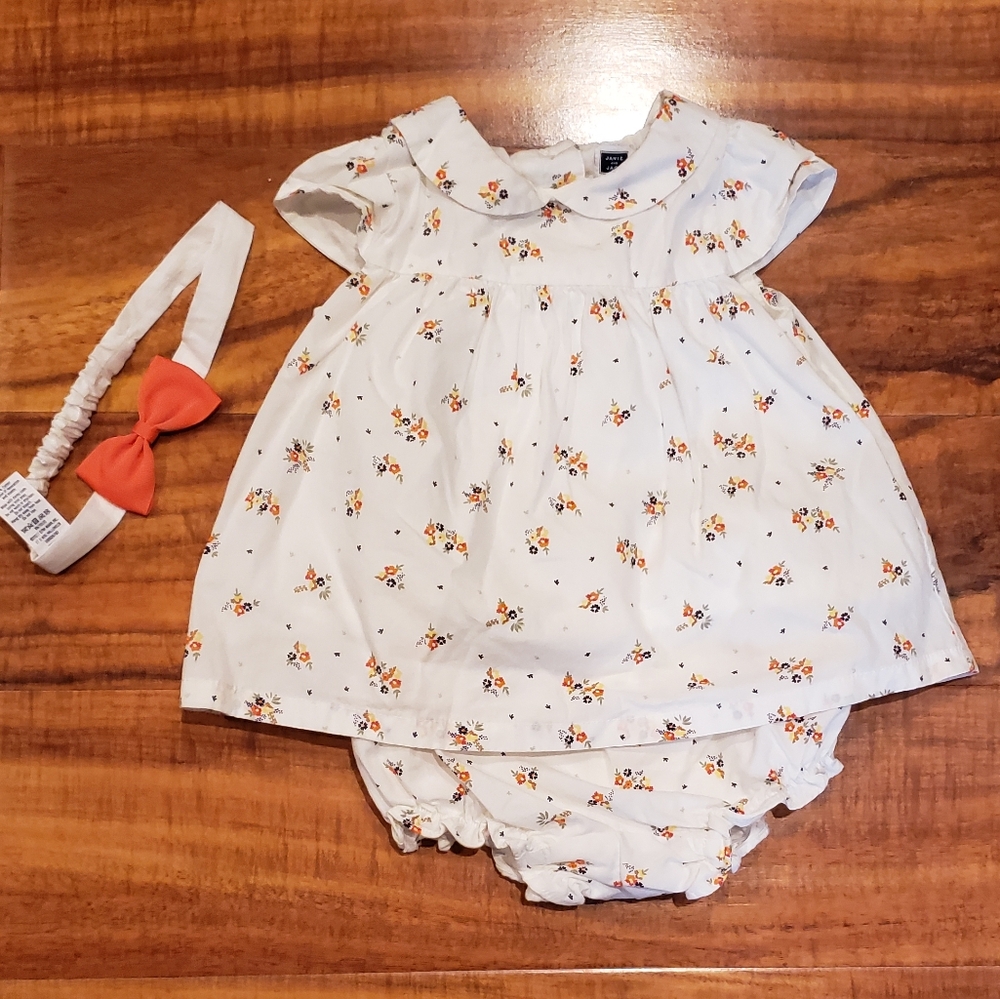 Janie and Jack EUC 12-18 months floral two-piece set with matching headband